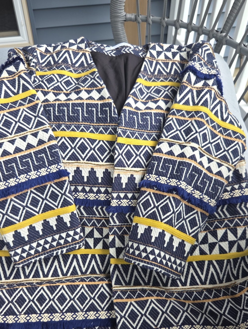 Sfera Women's Geometric Blazer Blue & Yellow Medium